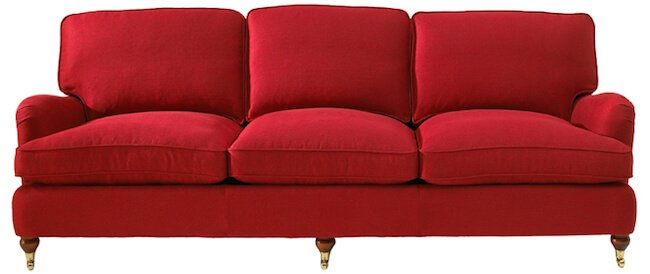 Andrew, en skön soffa i en lyxig röd färg.